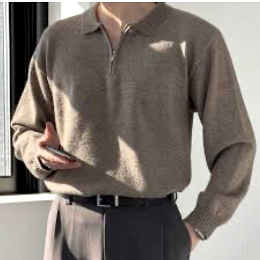 McDonald New Zealand Men's Short Zip Collar Neck Lambswool Blend Sweater